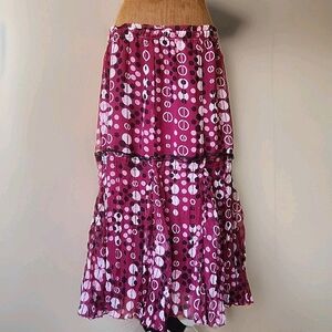 John Paul Richard Skirt Size Large Midi Chiffon Lace Accent Geometric Plum Lined